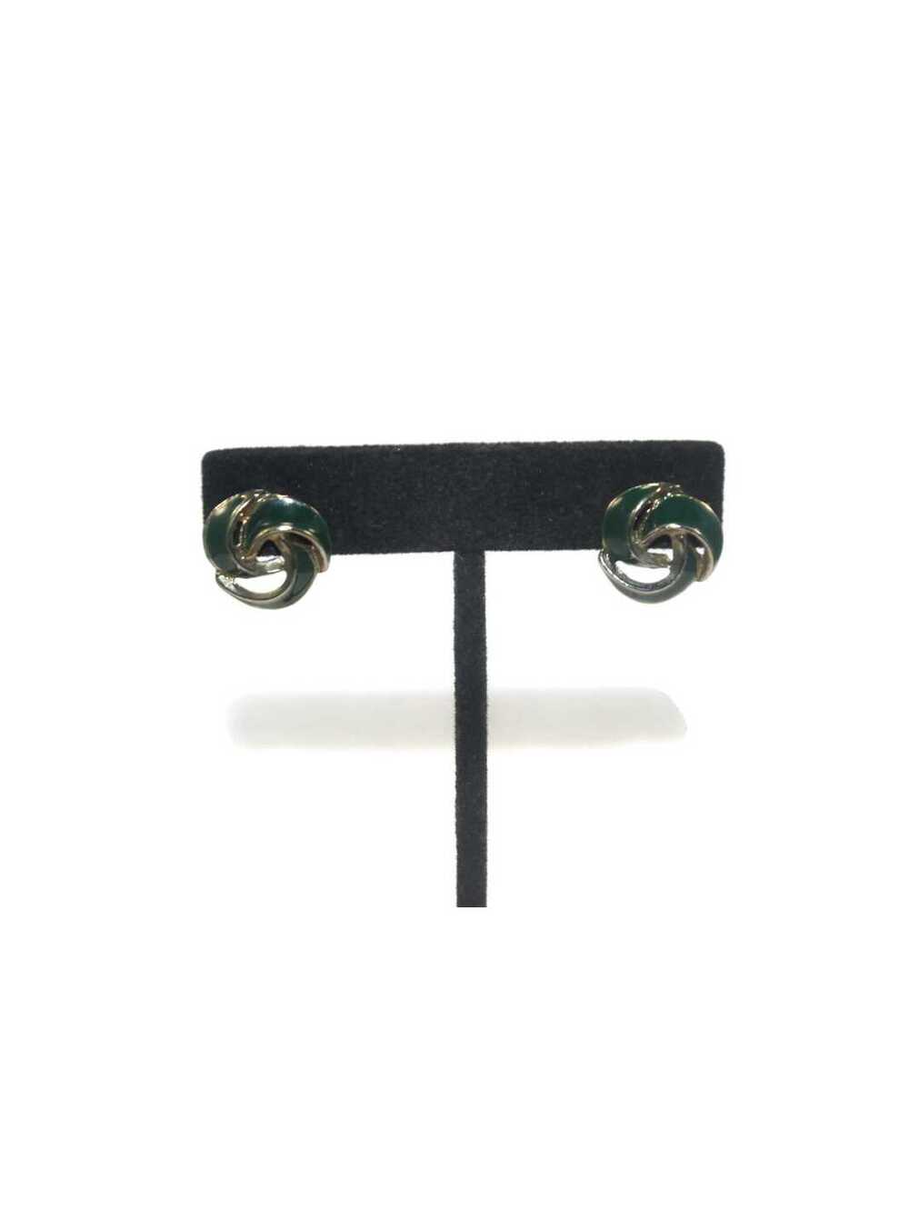 Vintage Silver Tone an Green Enamel Geometric Stud Earrings.